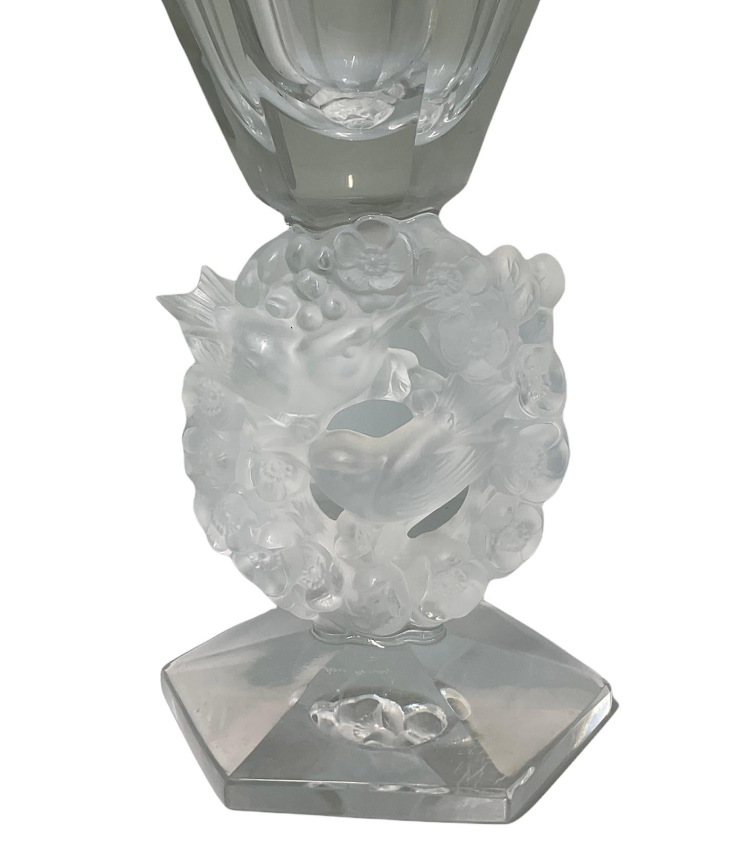 Art Nouveau Lalique Crystal Mesange Flower Vase For Sale