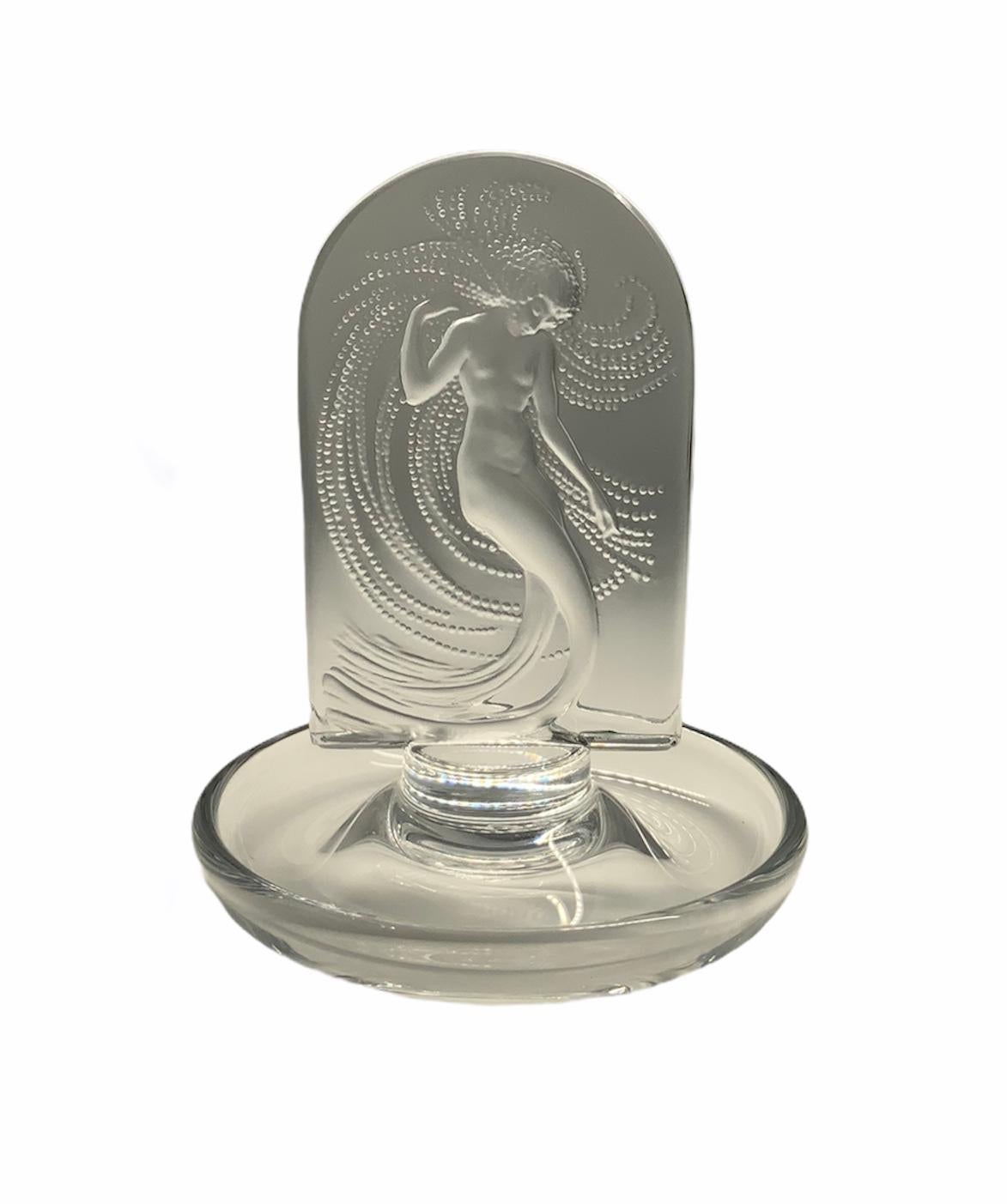 Art Deco Lalique Crystal Naiade Water Nude Nymph Dancer Ring/Pin Tray