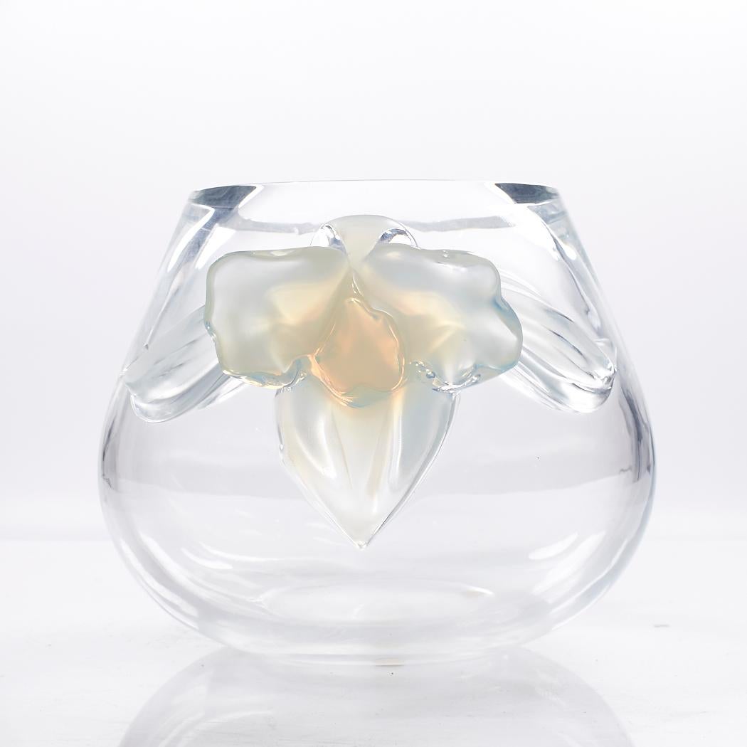Lalique Crystal Orchidee Vase Orchid Opalescent Clear For Sale 2