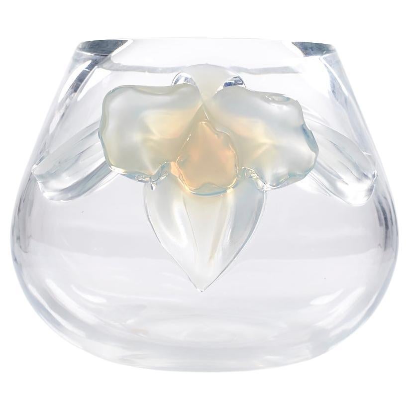 Lalique vase orchidee orchidée opalescent clair en vente