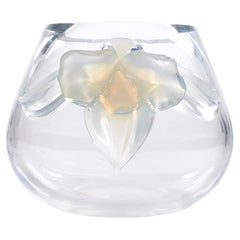 Lalique vase orchidee orchidée opalescent clair