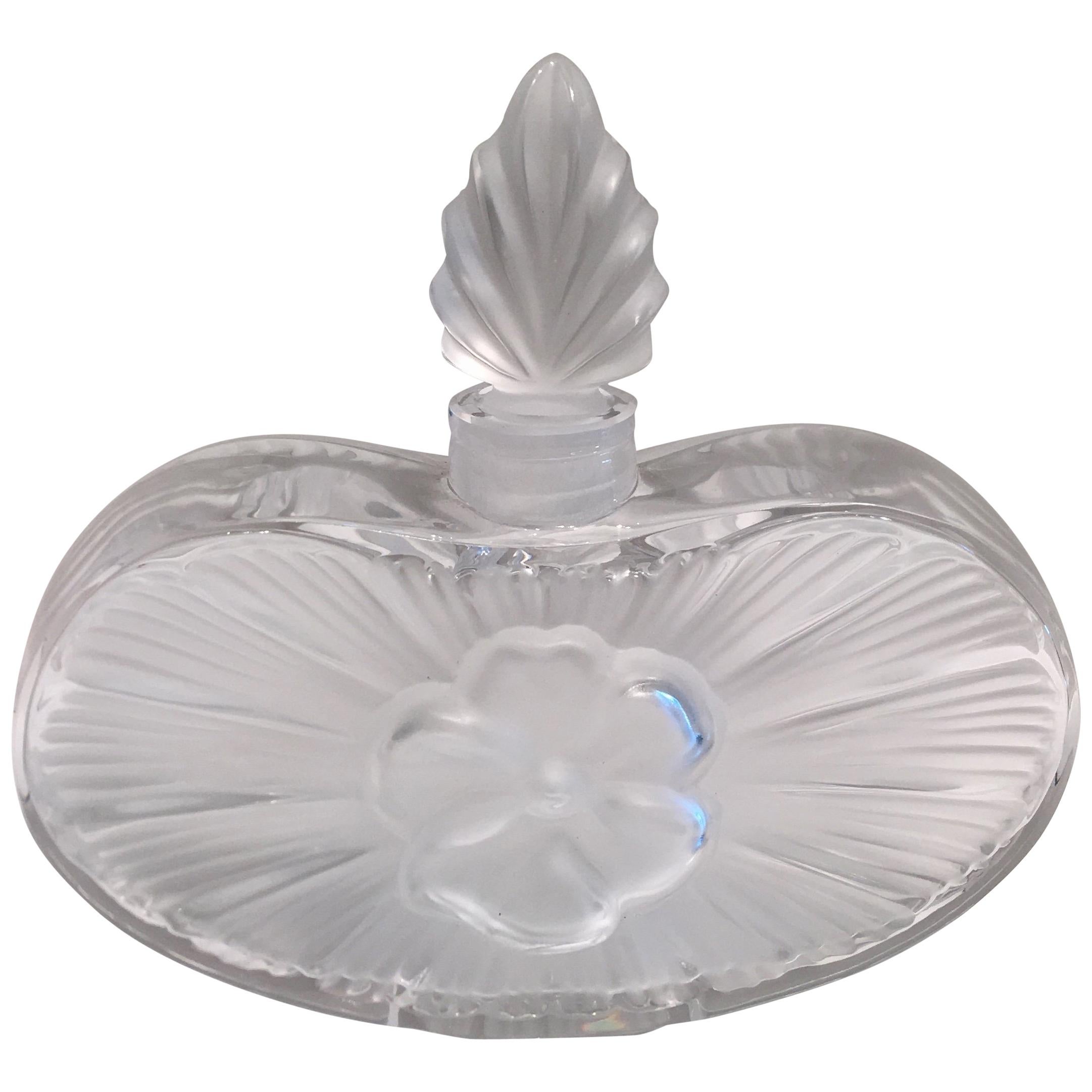 Lalique Crystal Perfume Bottle Exquisite Art Deco Style Heart and Flower