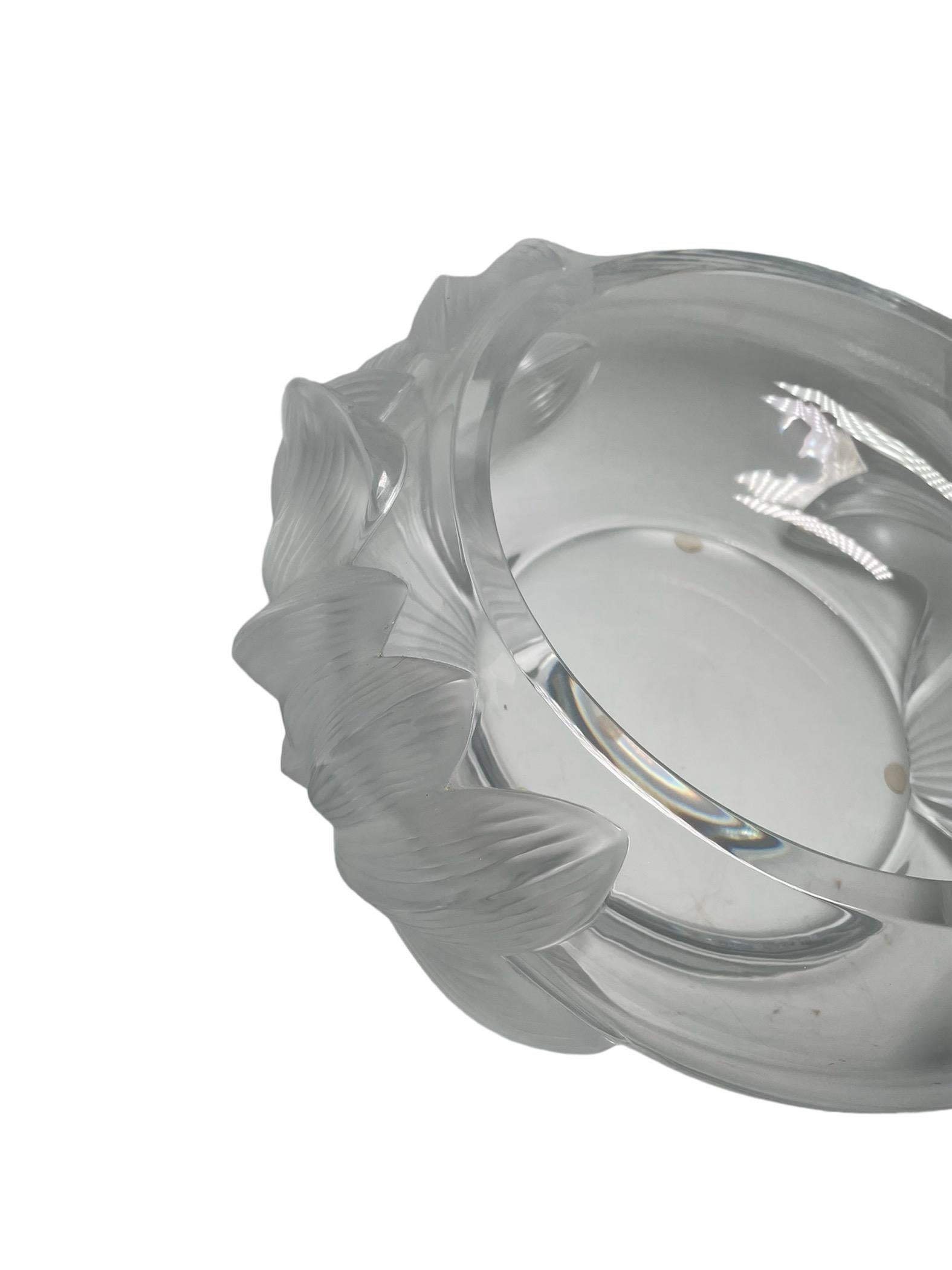 20th Century Lalique Crystal “Pivoine Peonies” Large Round Bowl Centerpiece  For Sale