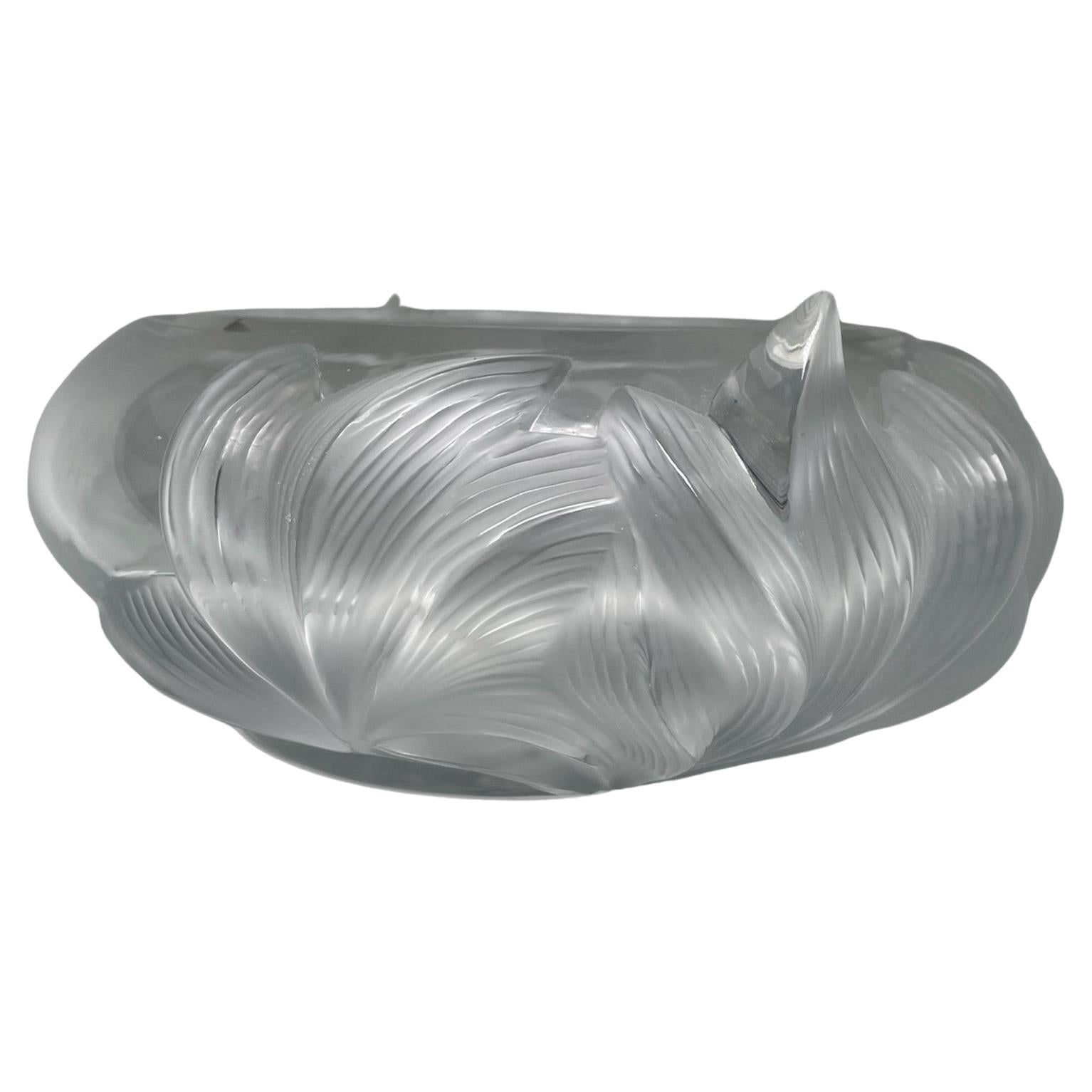 Lalique Crystal “Pivoine Peonies” Large Round Bowl Centerpiece  For Sale