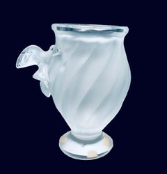 Lalique Crystal Rosine Birds Vase