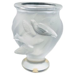 Lalique Crystal Rosine Birds Vase