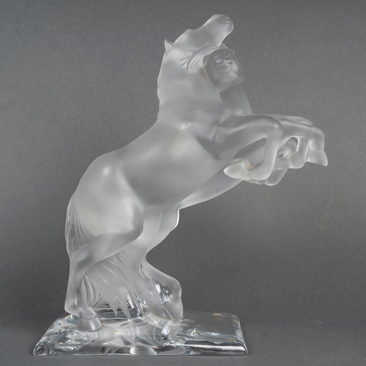 French Lalique Crystal Sculpture of 2 Horses, 20th Century.