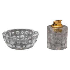 Lalique Art Deco Tokyo Smoking Set, Gilt Brass, 20th Century