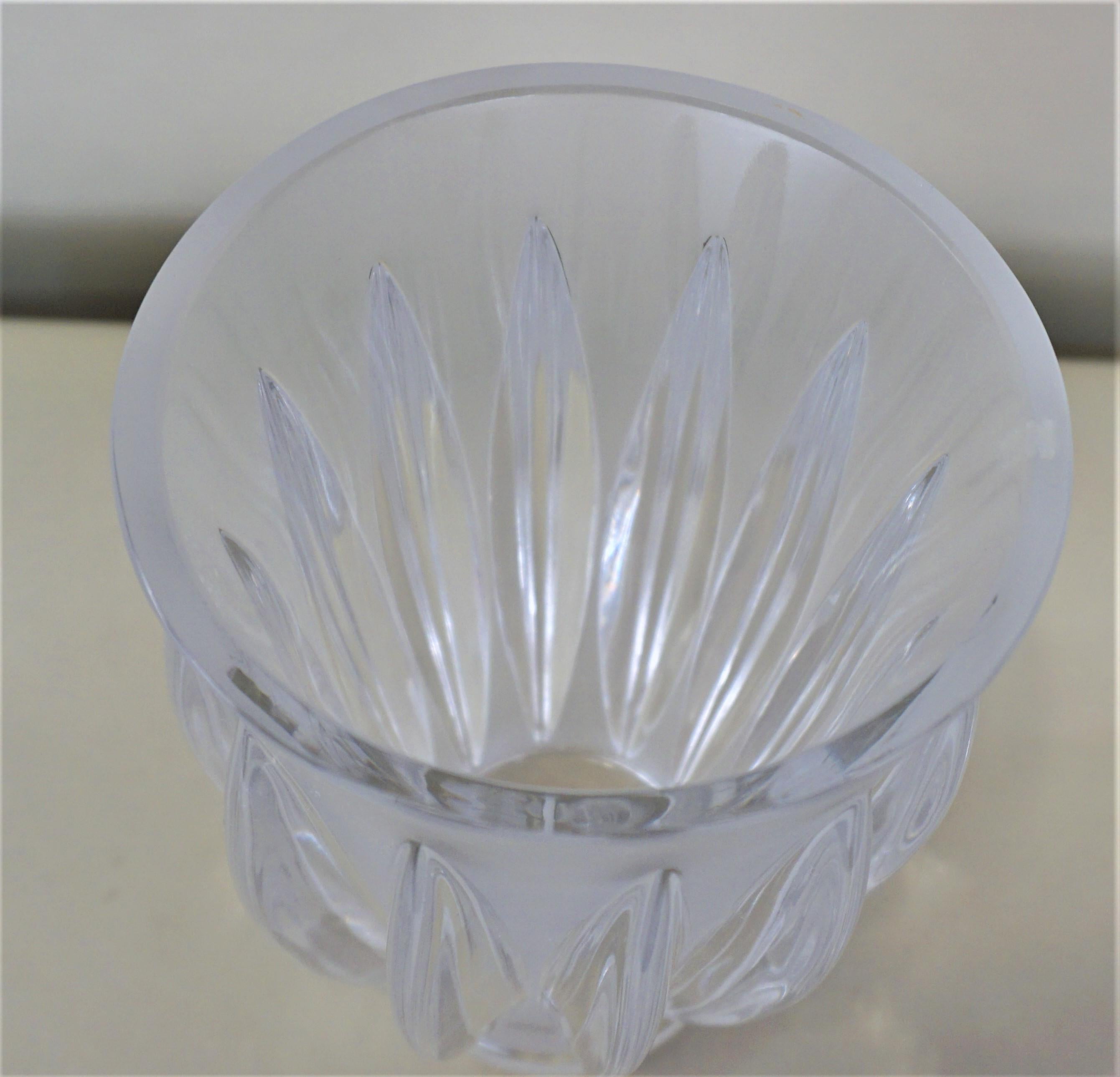 Lalique crystal frost vase with clear ribbed.