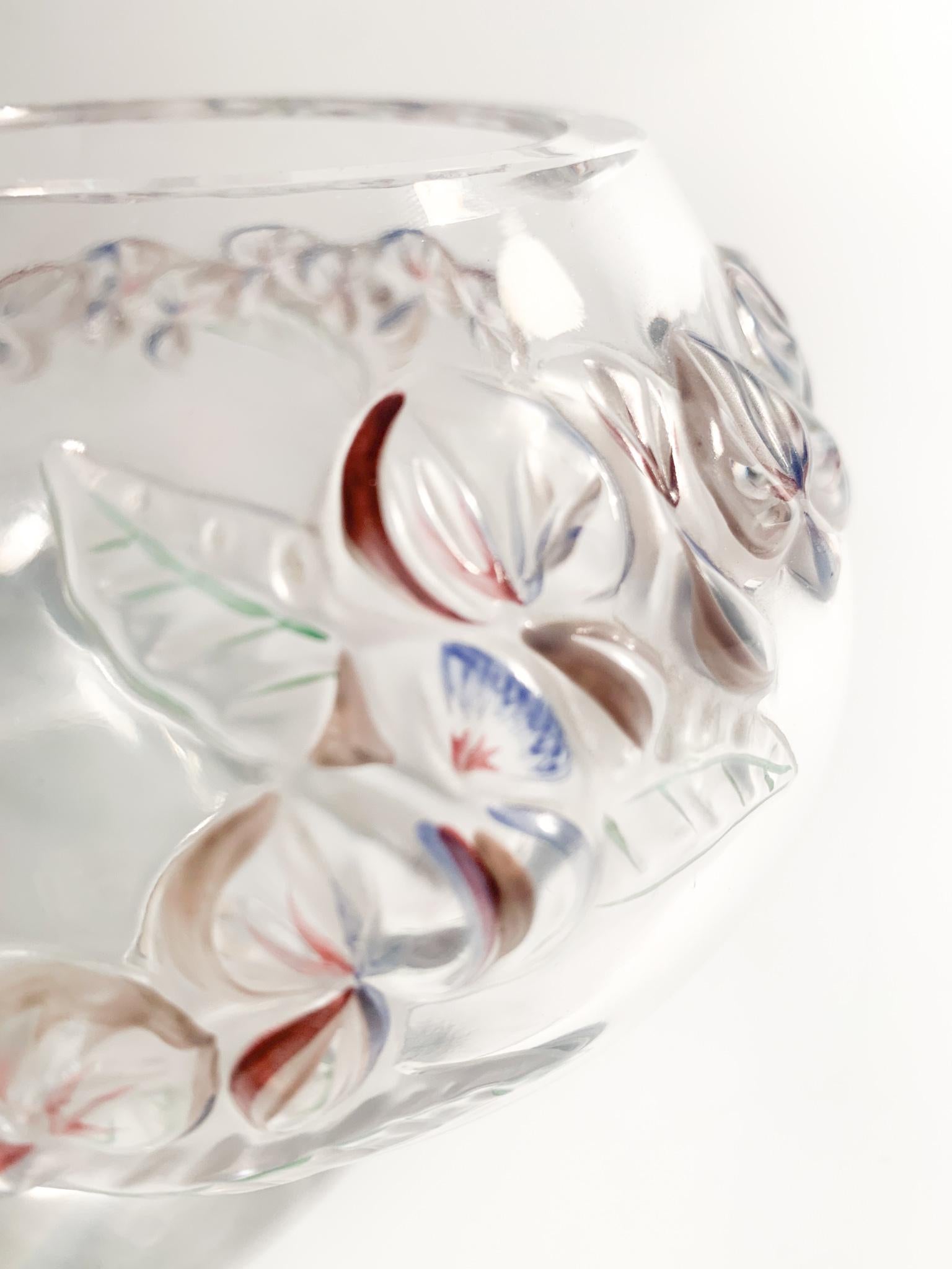 Lalique Crystal Vase with Colored Flowers from the, 50s 3