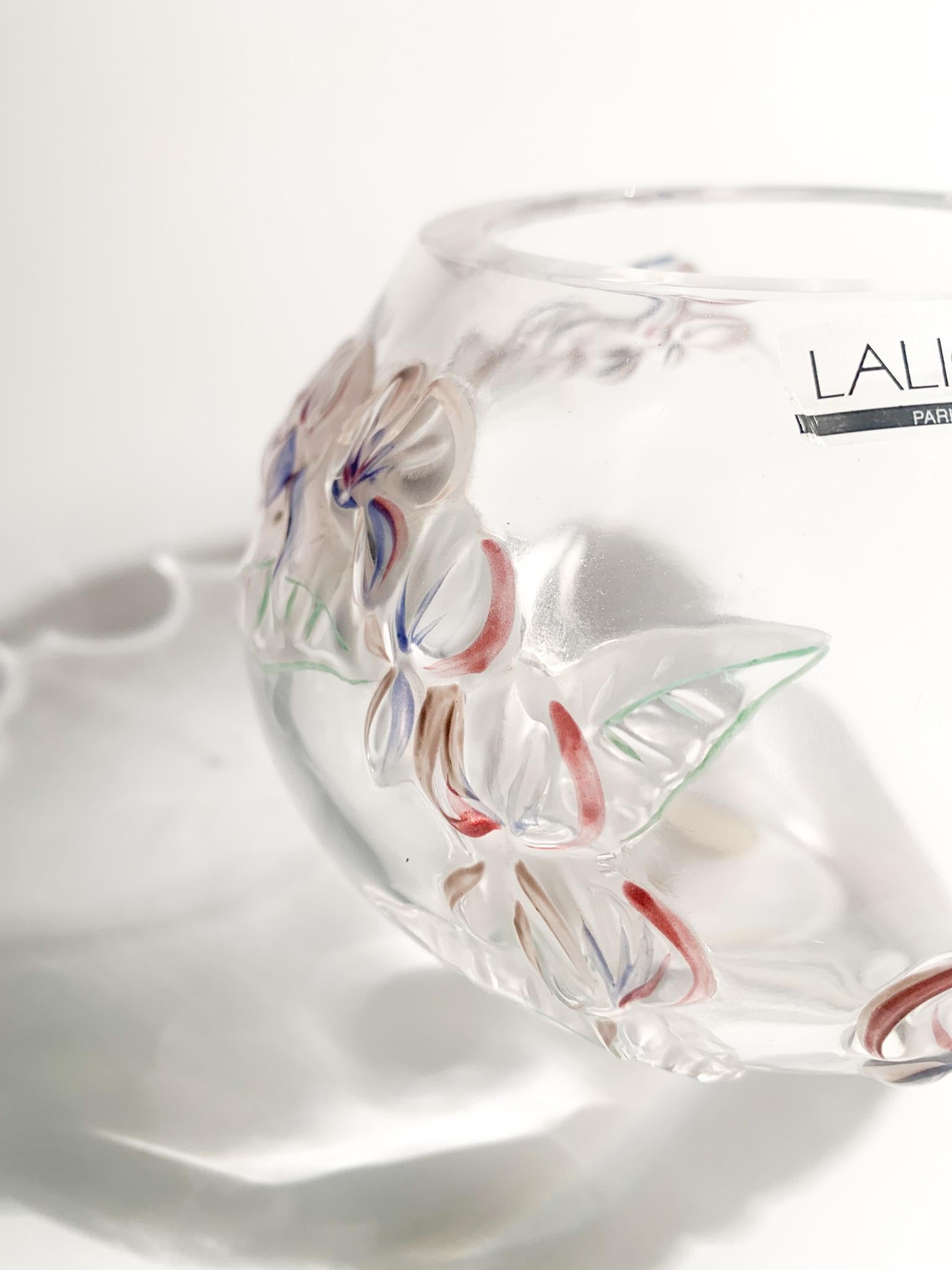 Lalique Crystal Vase with Colored Flowers from the, 50s 2