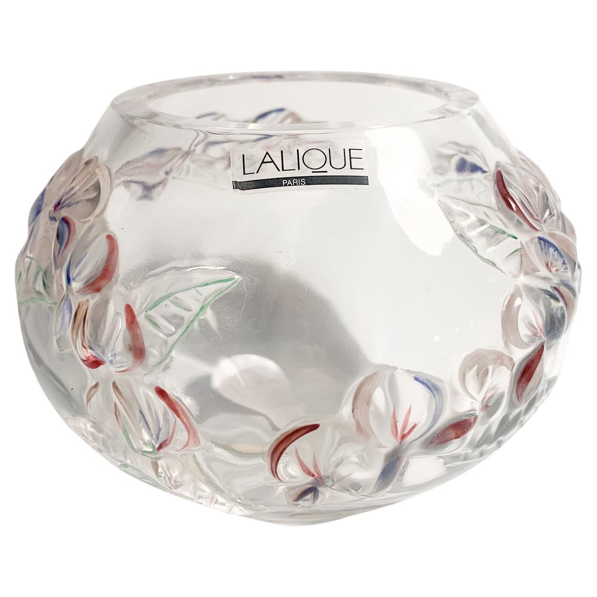 Lalique Crystal Vase with Colored Flowers from the, 50s