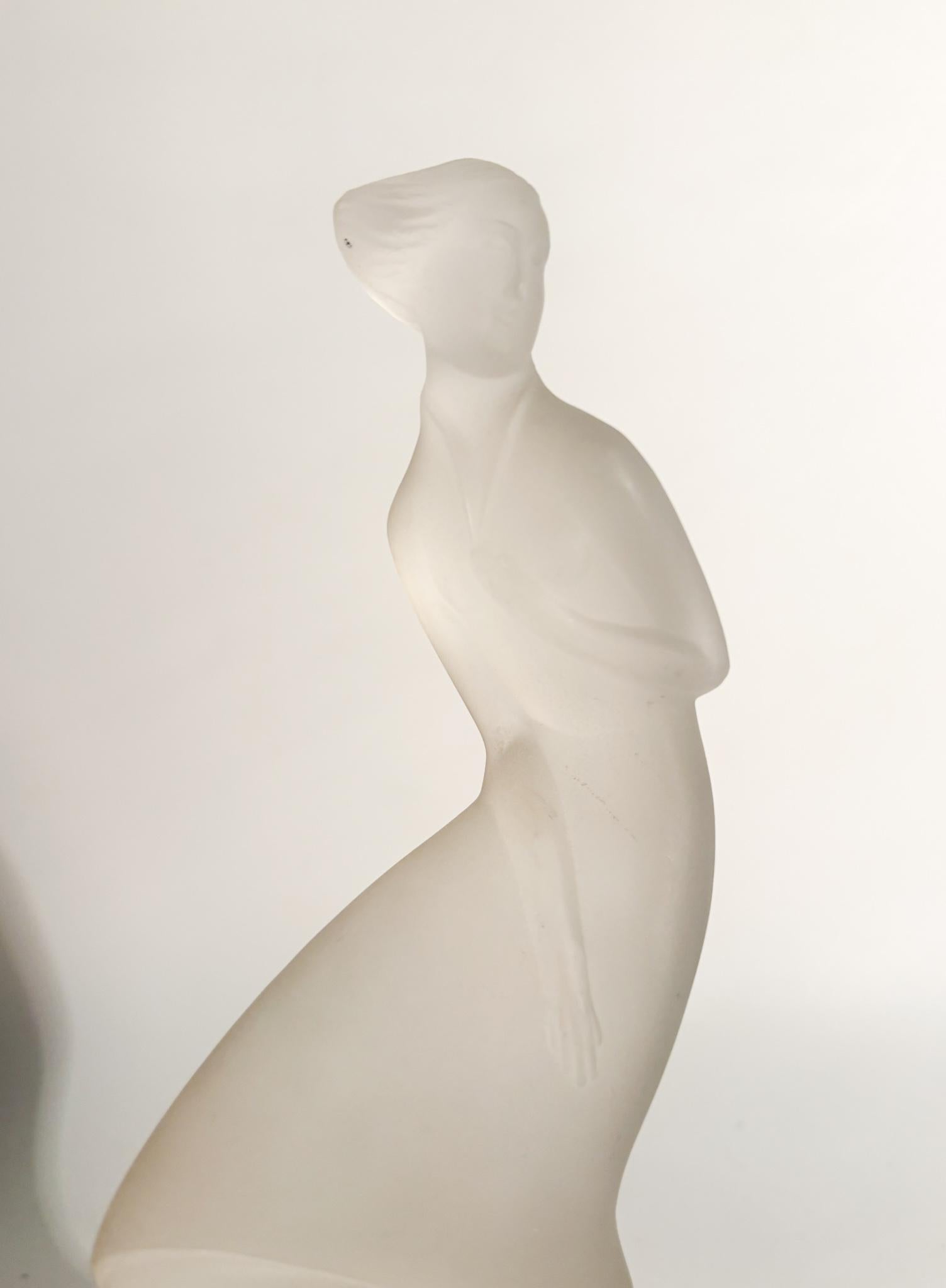 French Lalique Crystal Wind Lady Figurine Statue 1930s