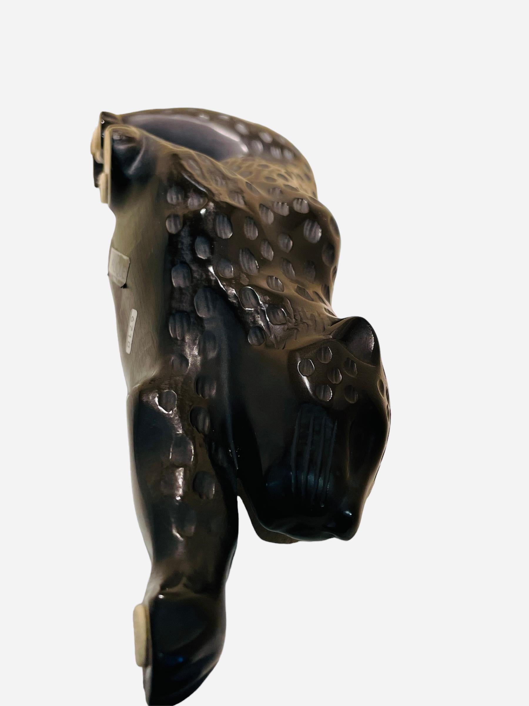 Modern Lalique Crystal “Zella” Black Panther Sculpture 