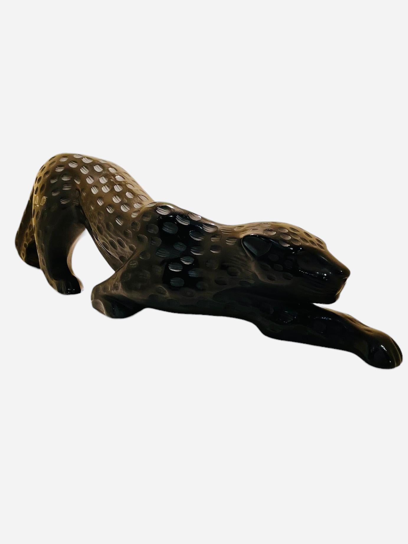 20th Century Lalique Crystal “Zella” Black Panther Sculpture