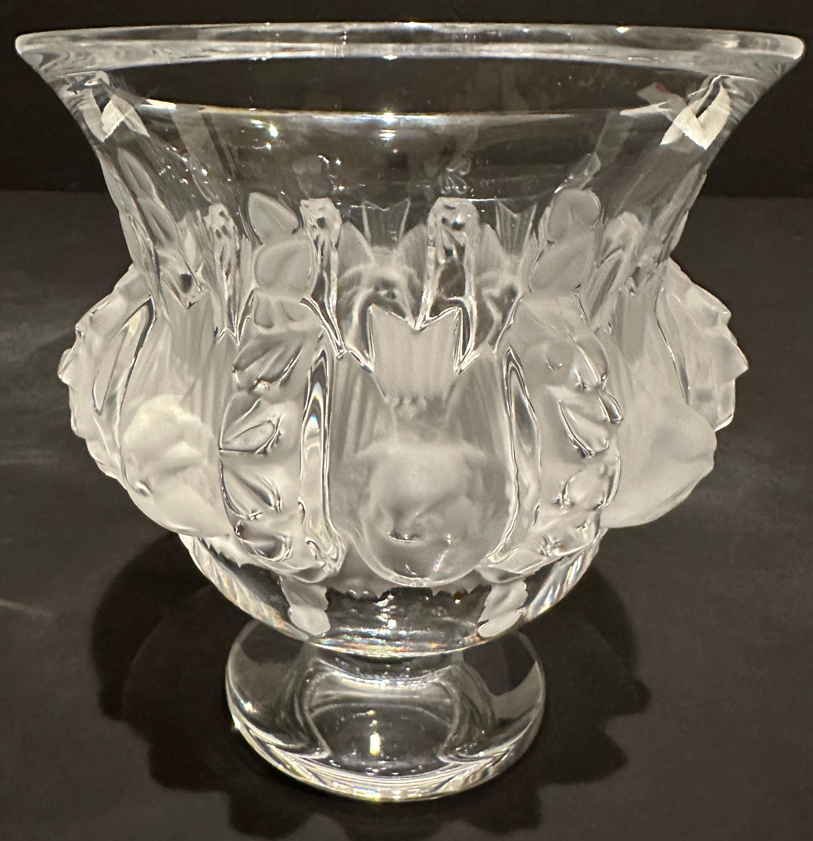 French Lalique Dampierre Crystal Vase For Sale