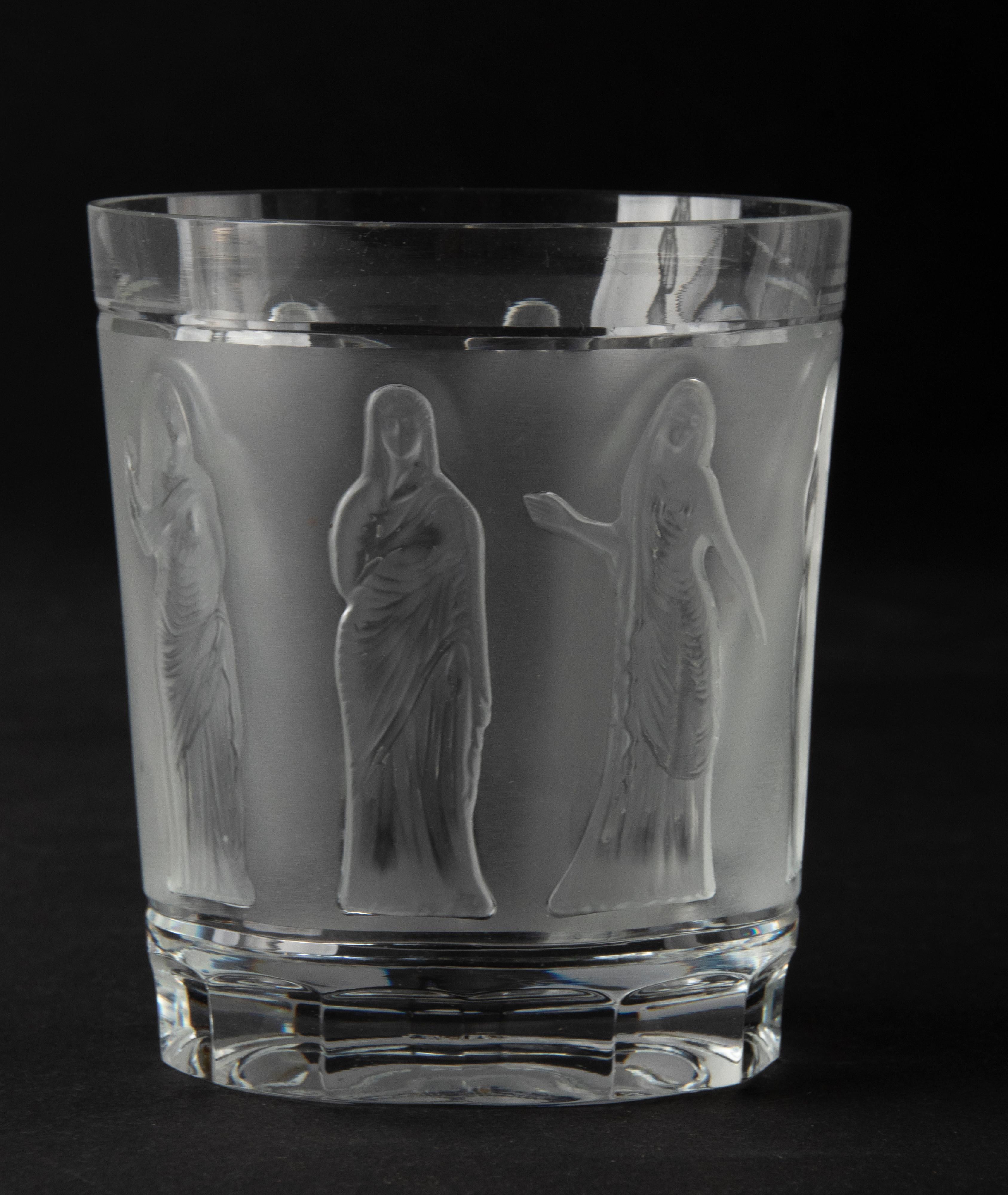 Crystal Lalique Decanter with two Whiskey Glasses Model Femmes Antiques