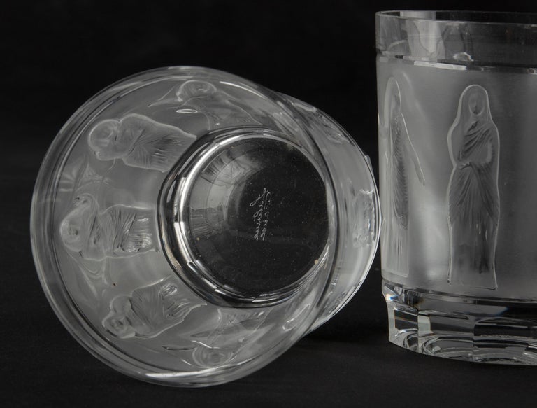 Lalique Decanter with two Whiskey Glasses Model Femmes Antiques at 1stDibs