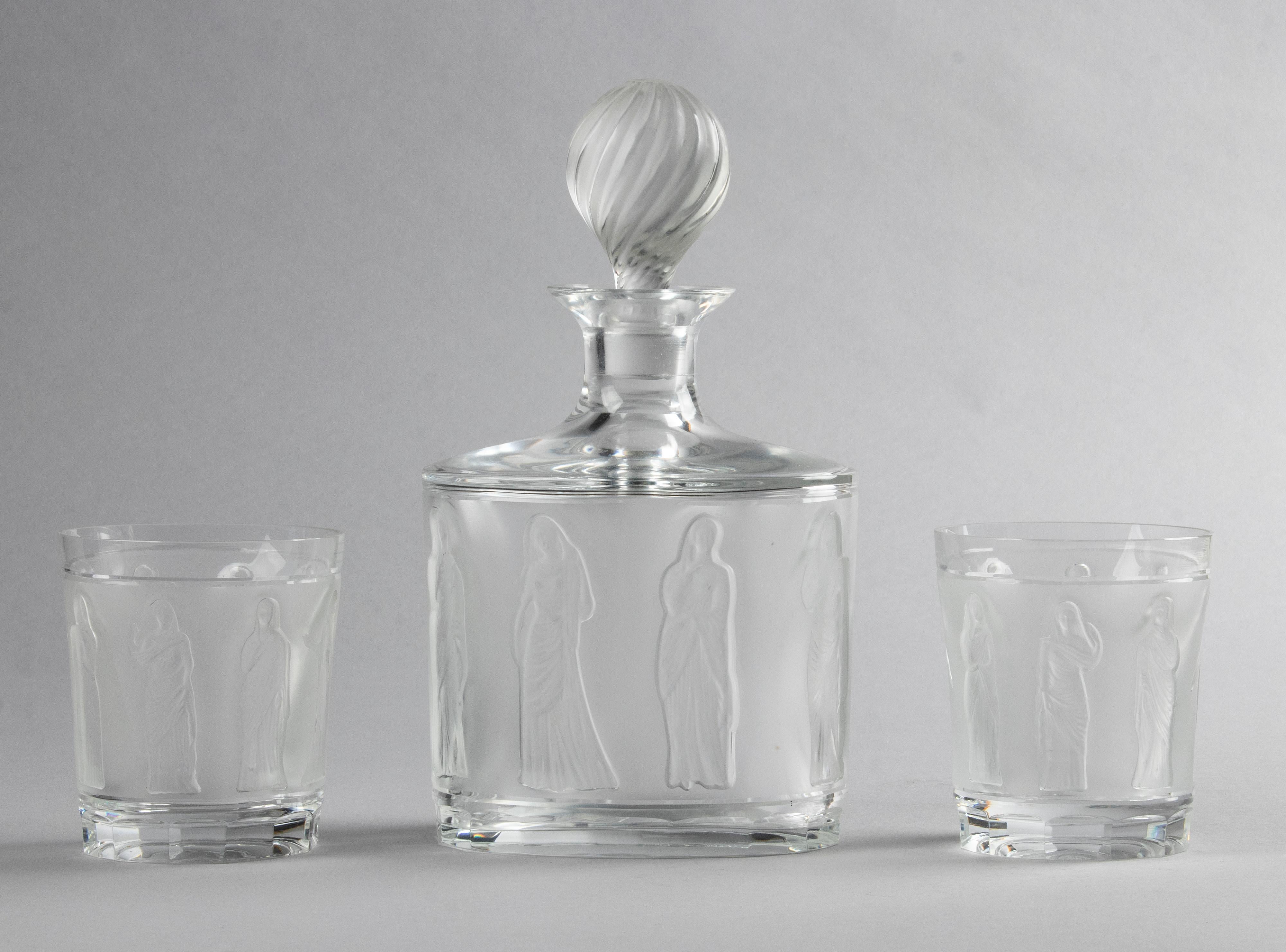 Lalique Decanter with two Whiskey Glasses Model Femmes Antiques 7