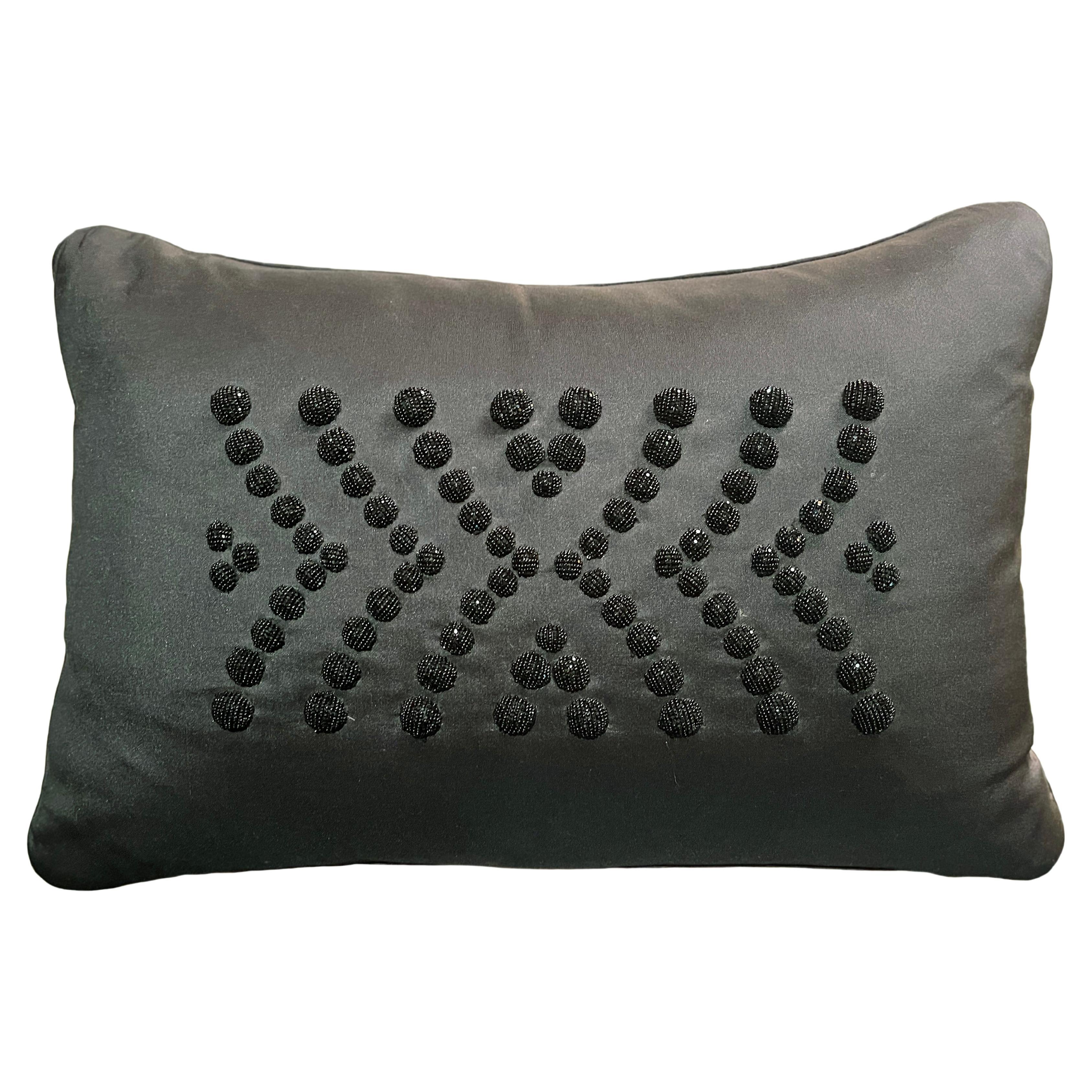 Lalique, Black Silk Pillow, Hand Beaded Front, Art Deco Style 