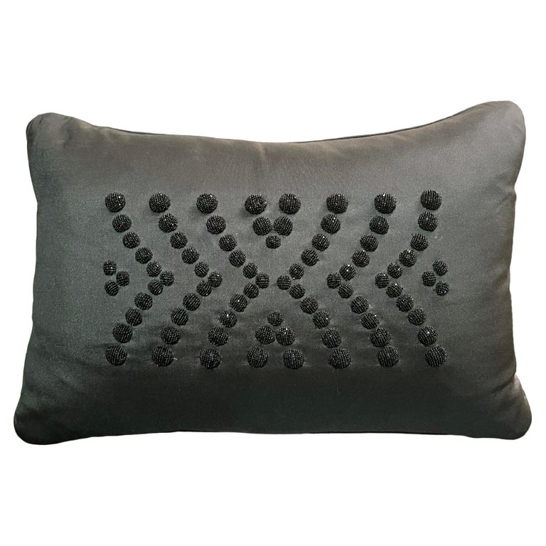 Lalique, Black Silk Pillow, Hand Beaded Front, Art Deco Style For Sale at 1stDibs