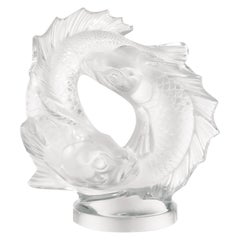 Lalique Doppelfisch-Skulptur aus klarem Kristall