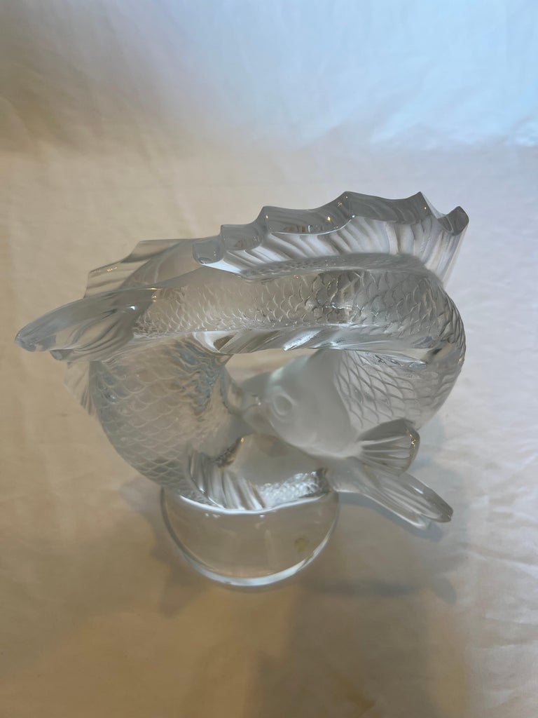 Gray Lalique Double Fish Sculpture For Sale