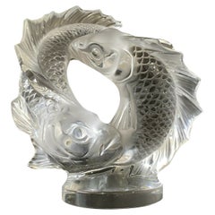 Lalique Double Koi Fish Crystal Glass Table Sculpture