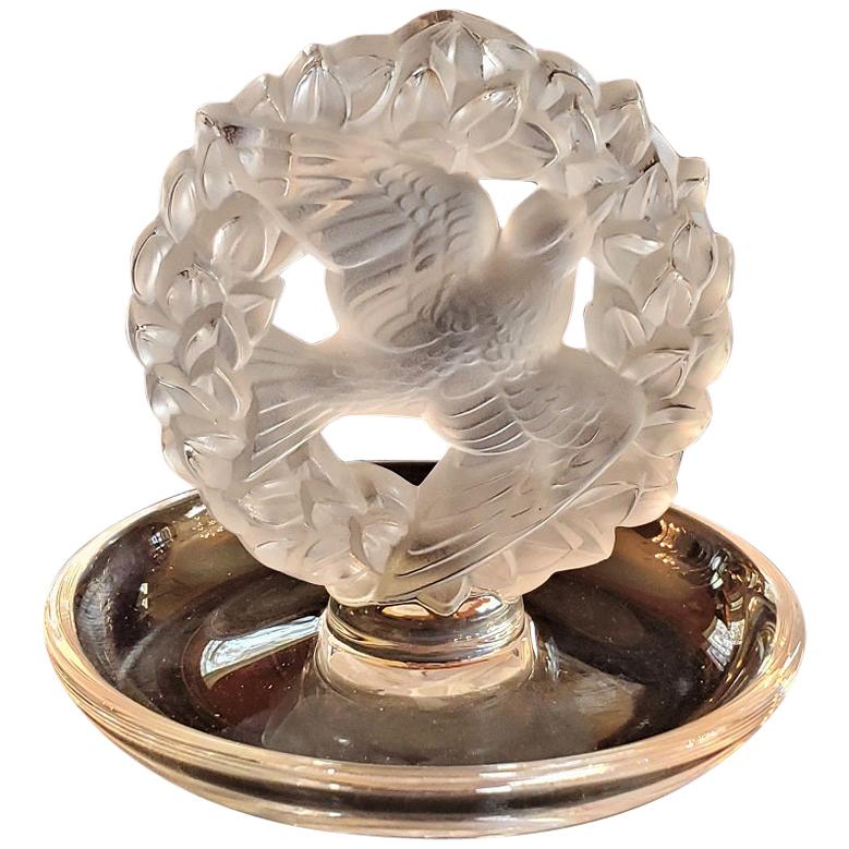 Lalique Dove Wreath Pin or Ring Dish
