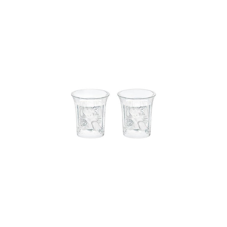 Lalique Enfants Set of Two Shot Glasses in Clear Crystal For Sale
