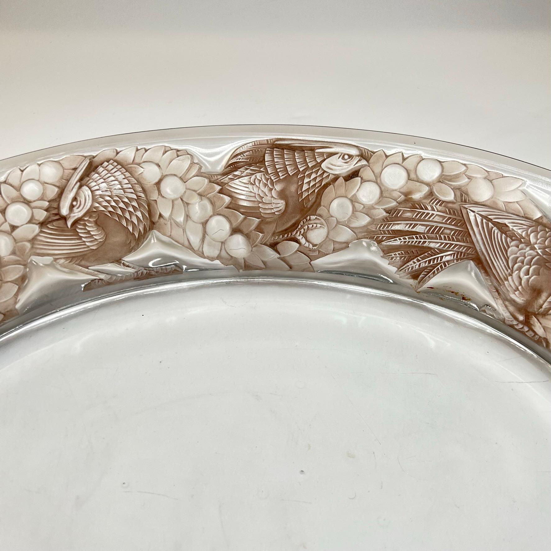 French Lalique Faisons Glass Tray Platter from Art Deco Period, circa 1930 For Sale