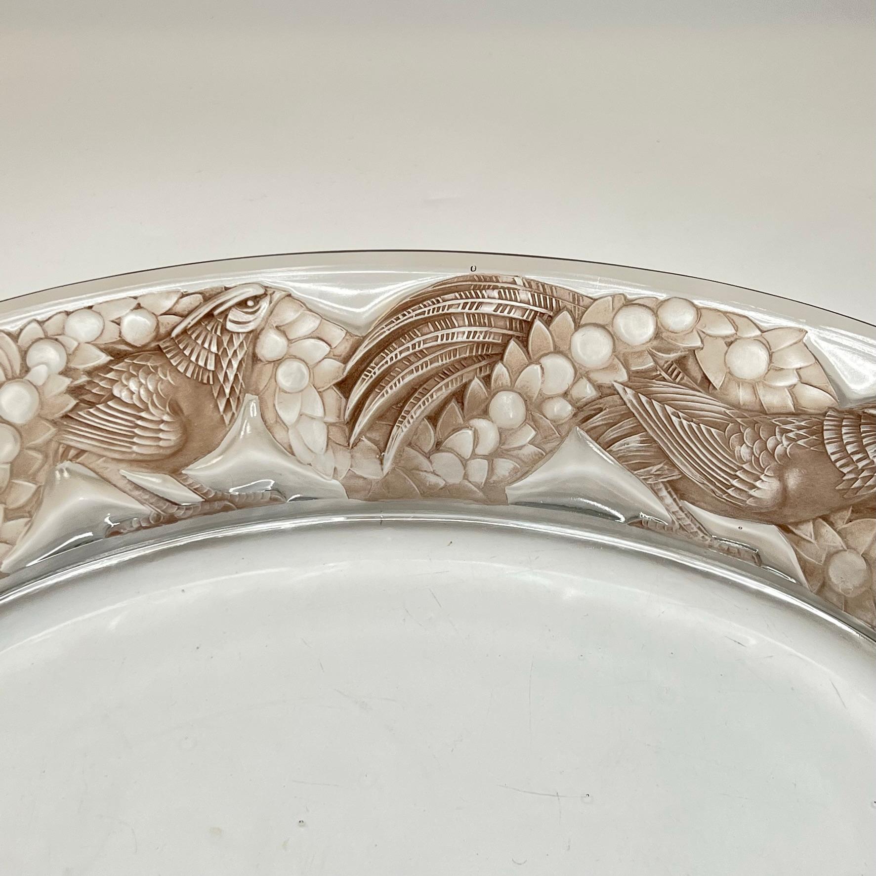 Art Glass Lalique Faisons Glass Tray Platter from Art Deco Period, circa 1930 For Sale