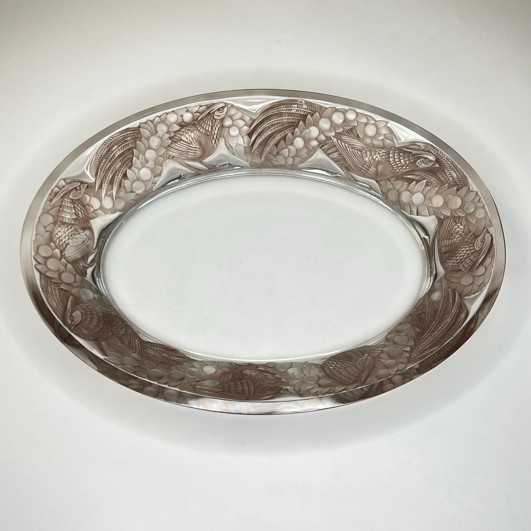 Lalique Faisons Glass Tray Platter from Art Deco Period, circa 1930 For Sale 1