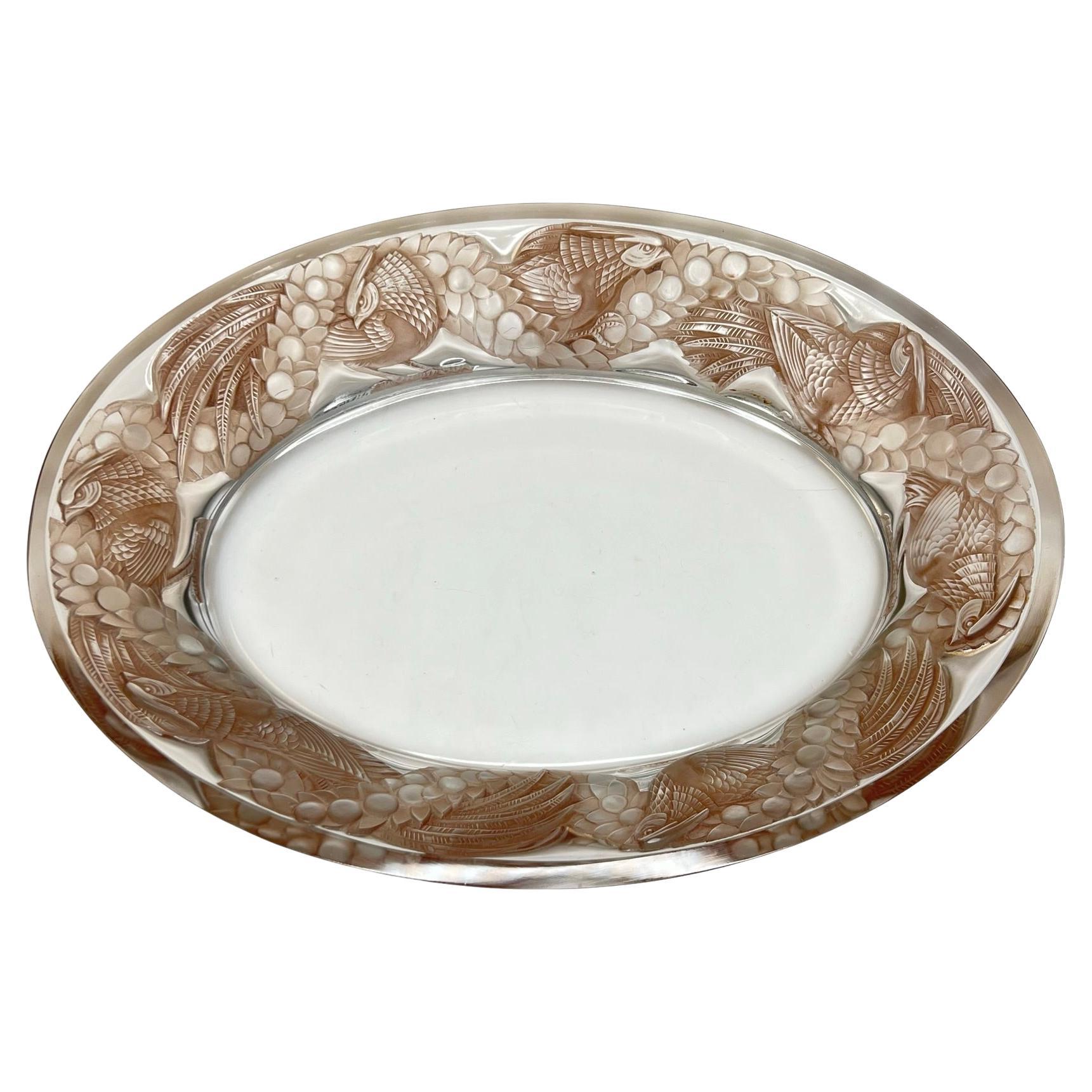 Lalique Faisons Glass Tray Platter from Art Deco Period, circa 1930 For Sale