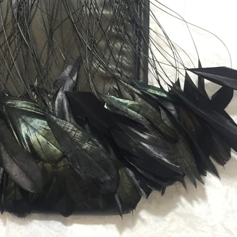LALIQUE Feather Embellished Silk Evening Bag For Sale 4