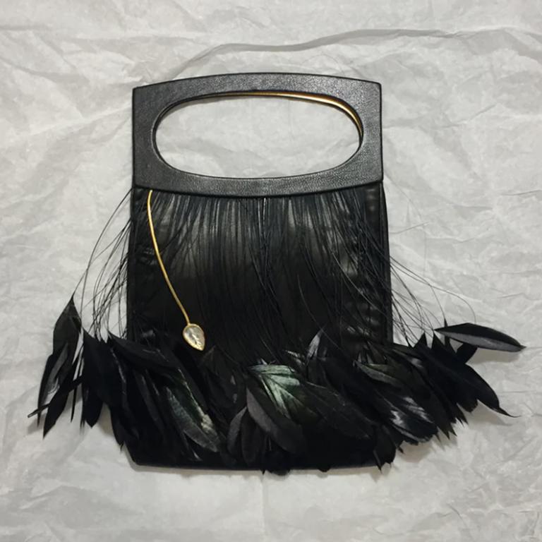 LALIQUE Feather Embellished Silk Evening Bag For Sale 5