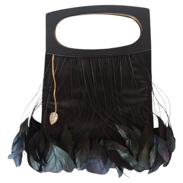 LALIQUE Feather Embellished Silk Evening Bag