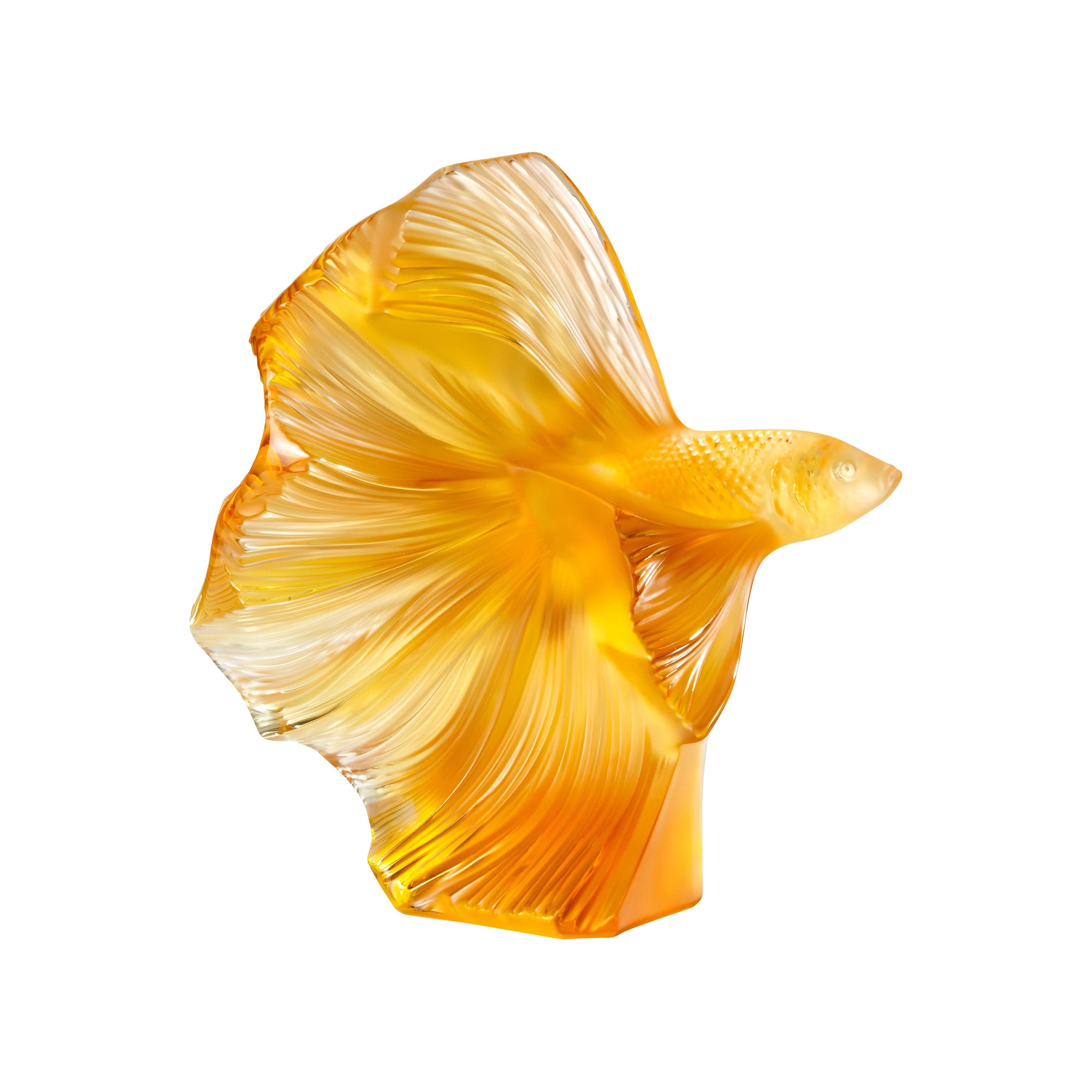 Lalique Fighting Fish Large Sculpture Amber Crystal