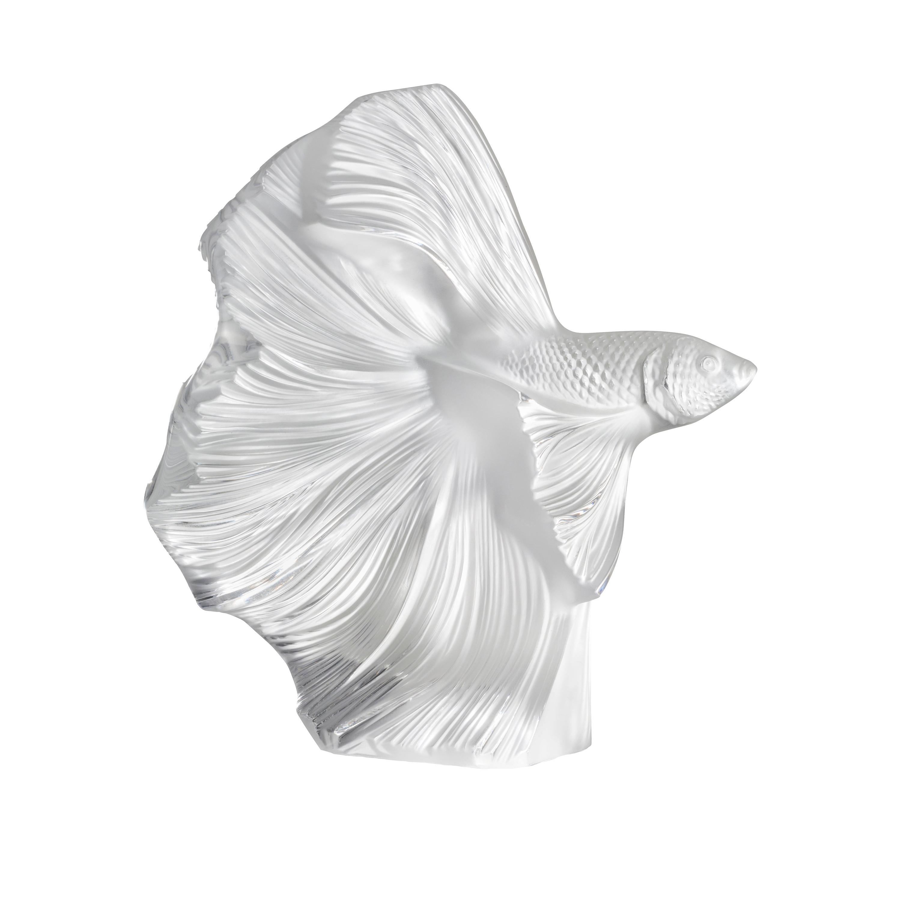 Lalique Fighting Fish Large Sculpture Clear Crystal