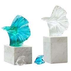 Lalique Fighting Fish Small Sculpture Clear Crystal