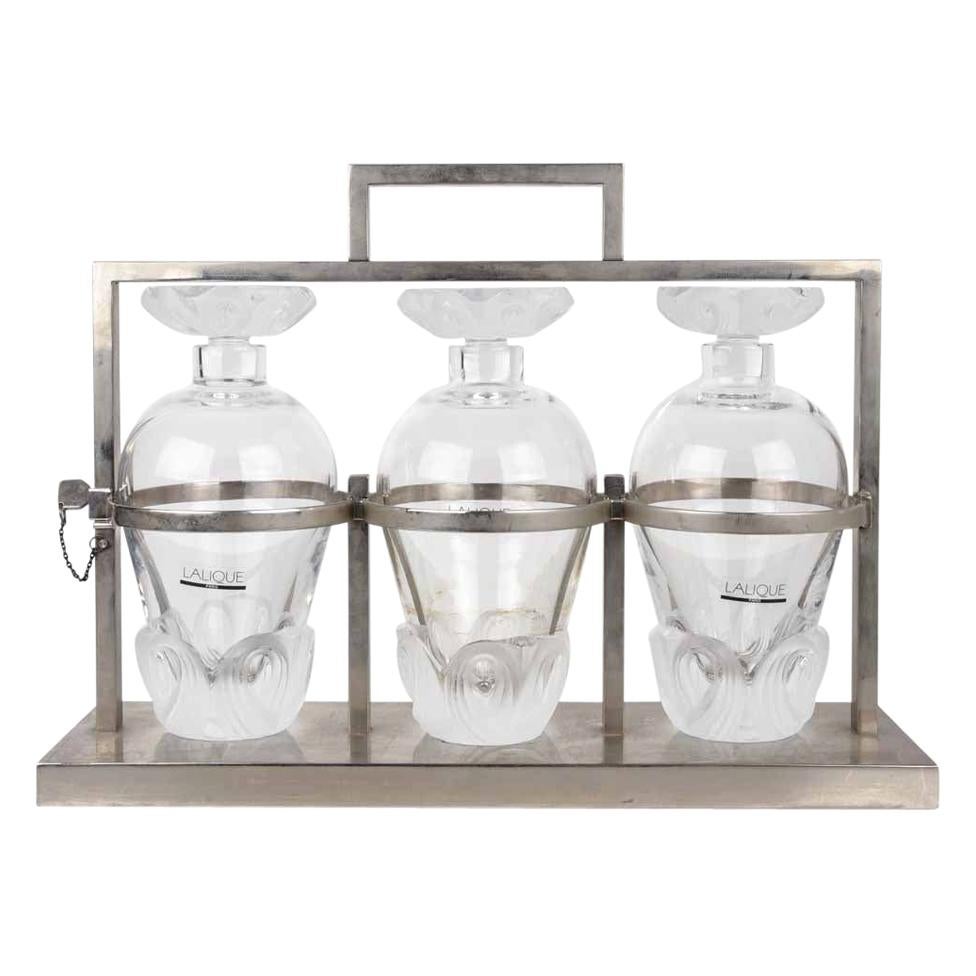 Lalique Fleurs 3 Whiskey Dekanter Set 1990 Sehr Selten im Angebot