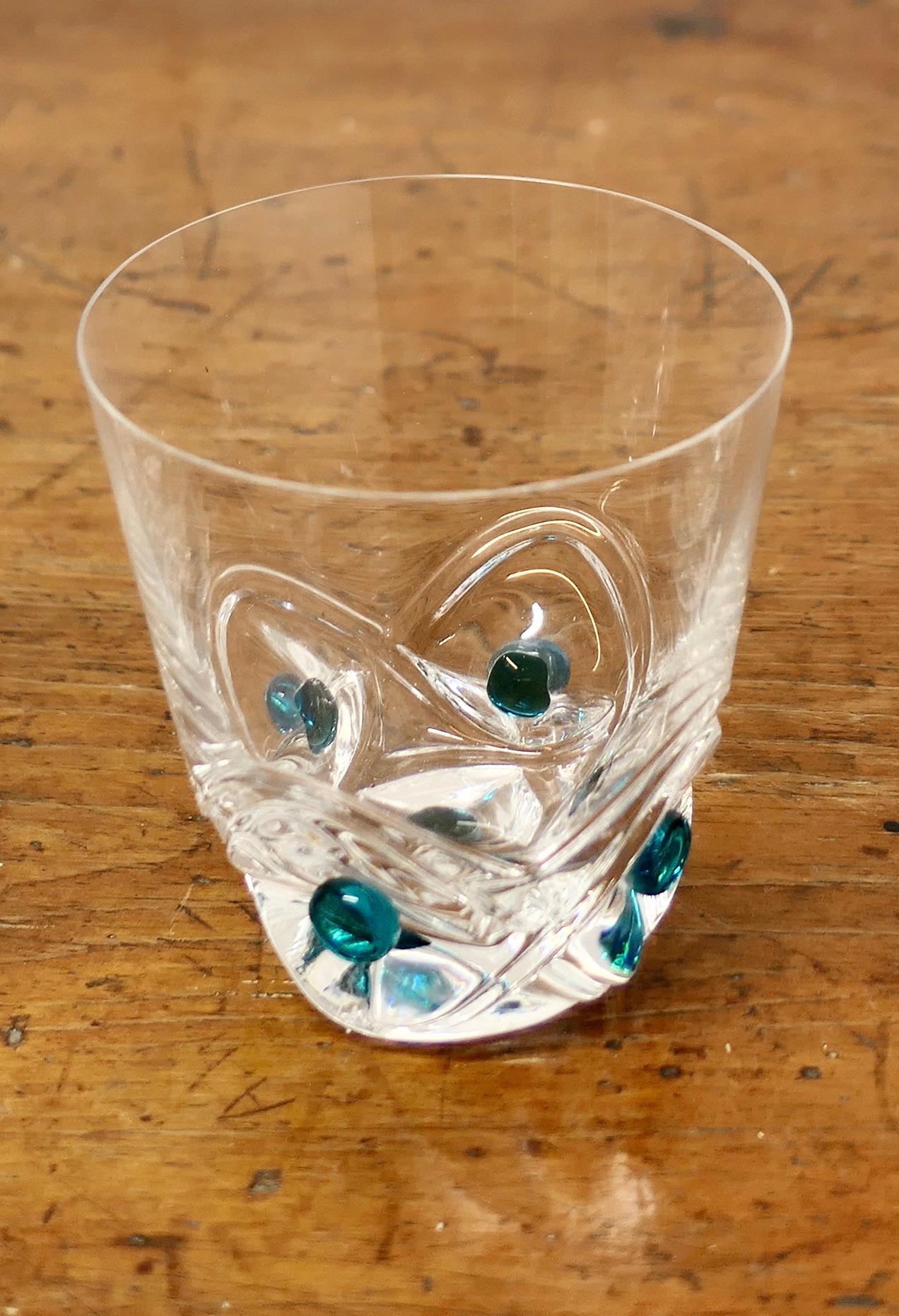 Lalique Floride Turquoise Crystal Set of 6 Whiskey Tumblers and Assiette   For Sale 5