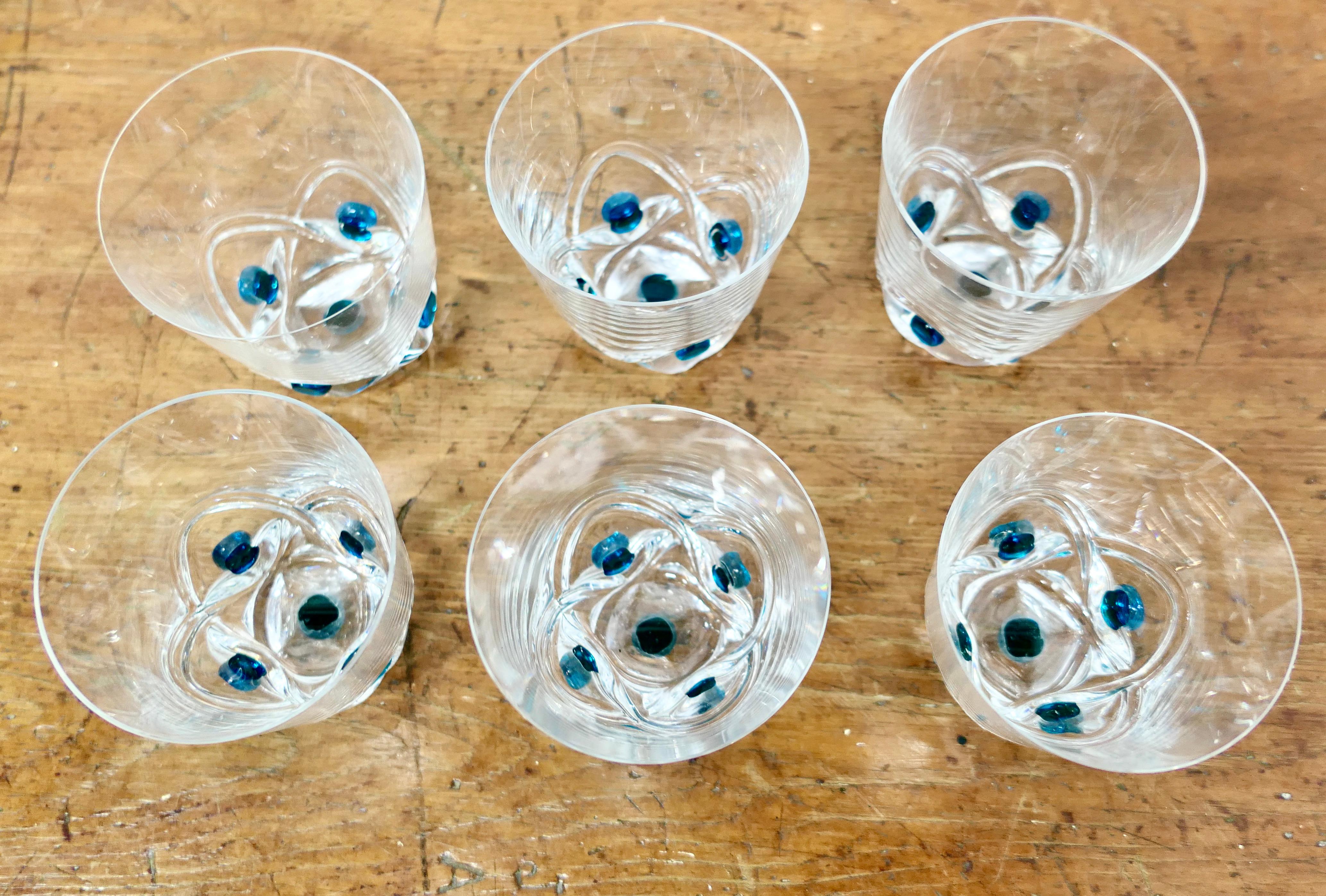 Lalique Floride Turquoise Crystal Set of 6 Whiskey Tumblers and Assiette   In Good Condition For Sale In Chillerton, Isle of Wight