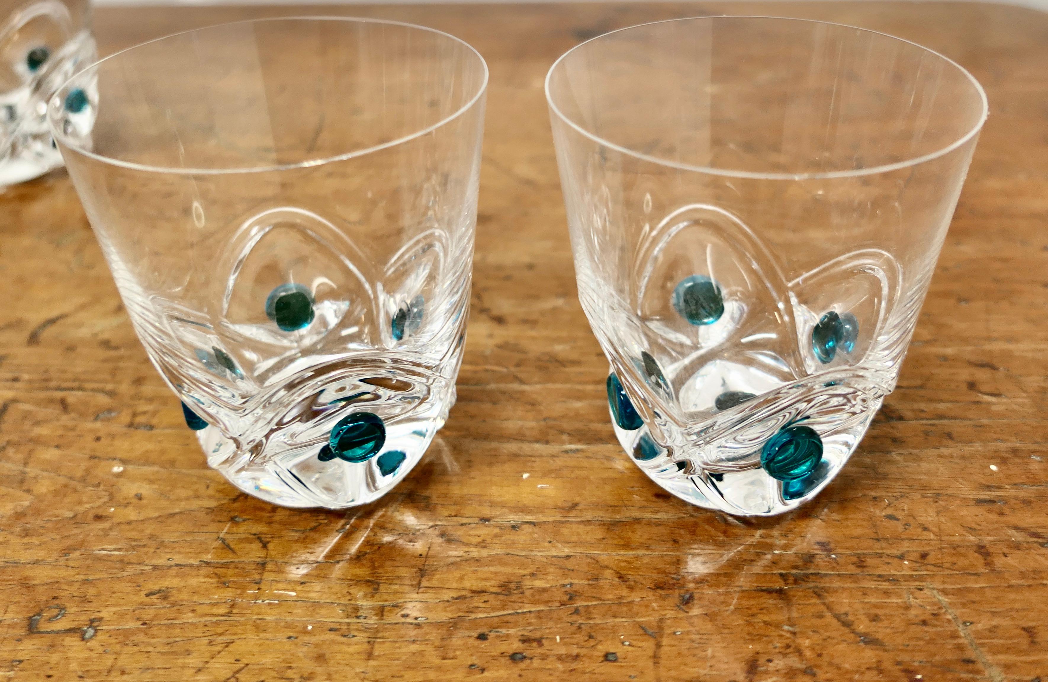 Lalique Floride Turquoise Crystal Set of 6 Whiskey Tumblers and Assiette   For Sale 1