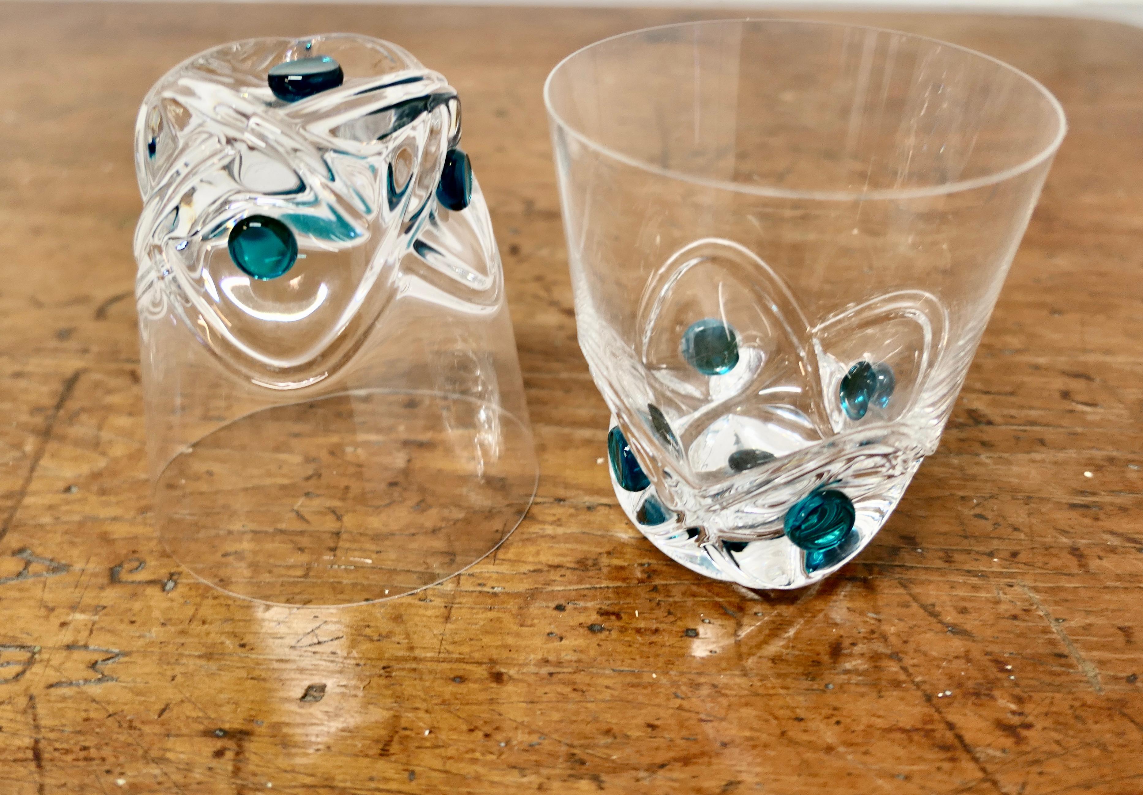 Lalique Floride Turquoise Crystal Set of 6 Whiskey Tumblers and Assiette   For Sale 3