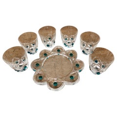 Ensemble de 6 gobelets à whisky et assiette en cristal Floride Turquoise de Lalique