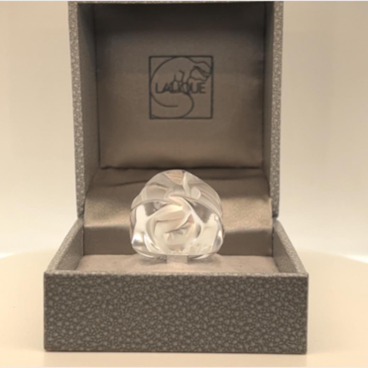 Lalique Flower Fleur Ronces Clear Crystal Dome Ring in Box Size 6 6