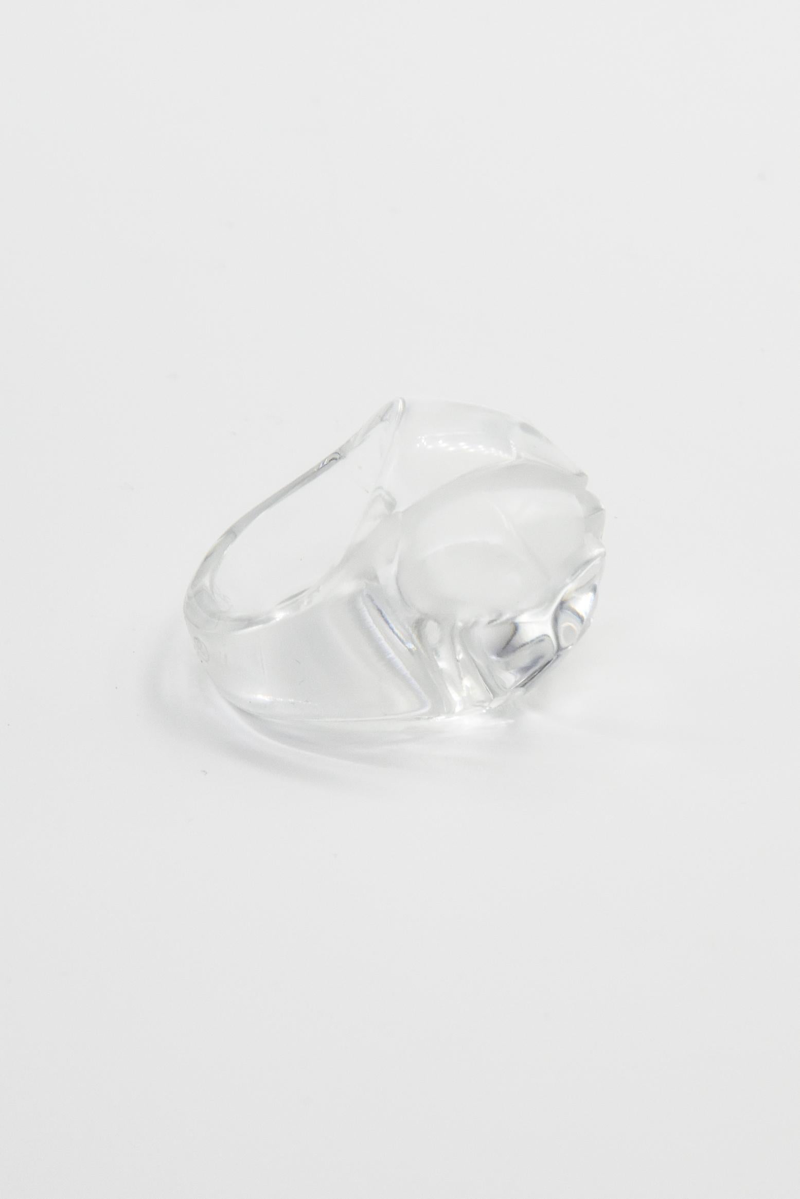Women's or Men's Lalique Flower Fleur Ronces Clear Crystal Dome Ring in Box Size 6