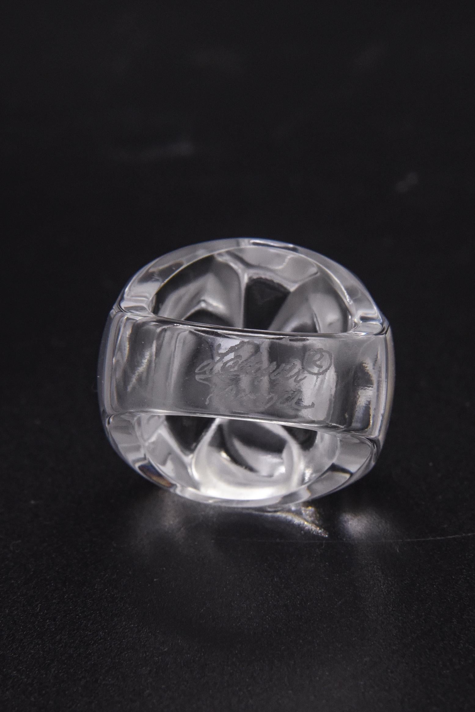 Lalique Flower Fleur Ronces Clear Crystal Dome Ring in Box Size 6 1