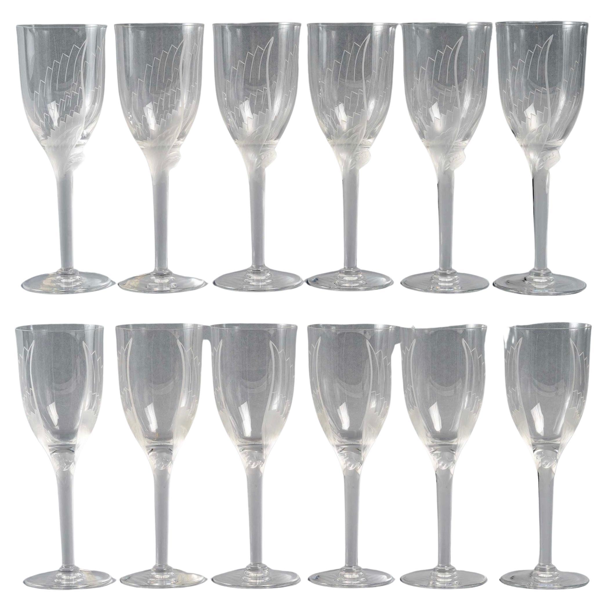 Lalique France, 12 Ange De Reims Crystal Champagne Glasses, New in Box